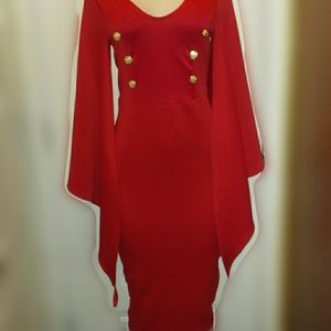 Long Drape Sleeve Red Dress